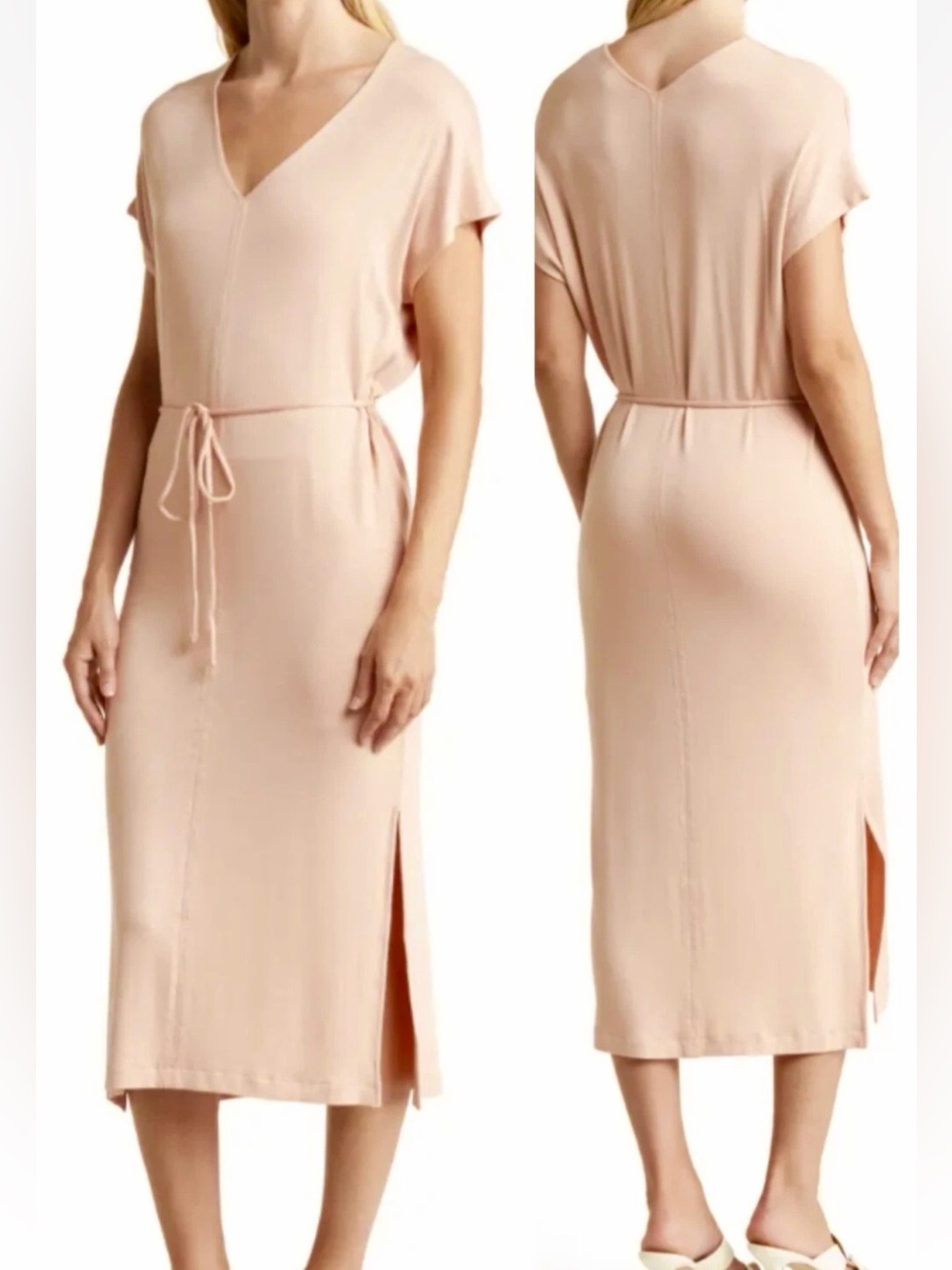 Vince Lily V-Neck Midi Dress Blush Pink – Size L – NWT